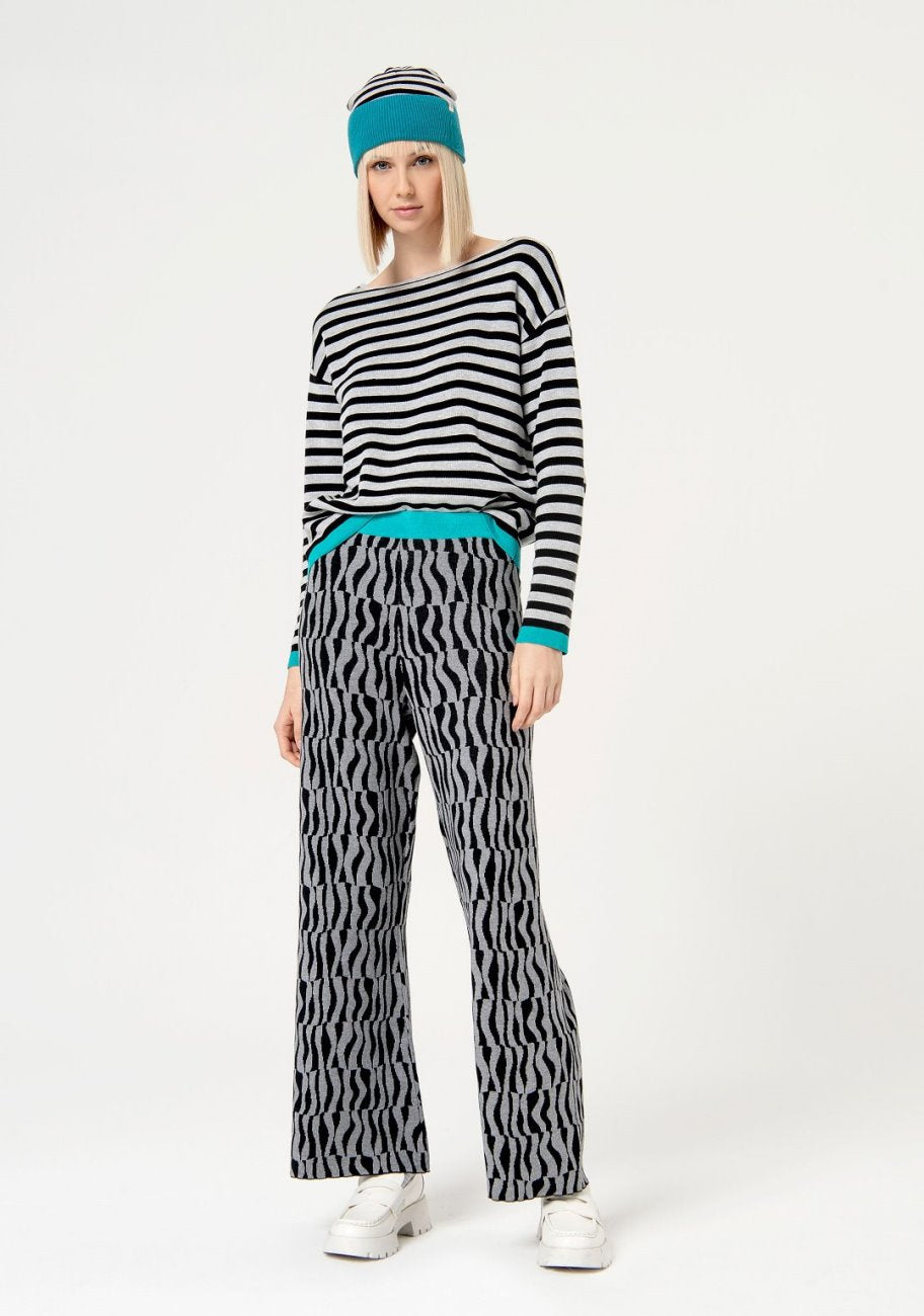 Surkana Knit Trousers with Wide Waist Band - Grey Mix