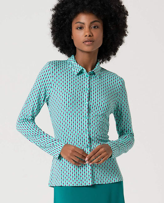 Surkana KAVE Printed long-sleeved stretch shirt Aqua green