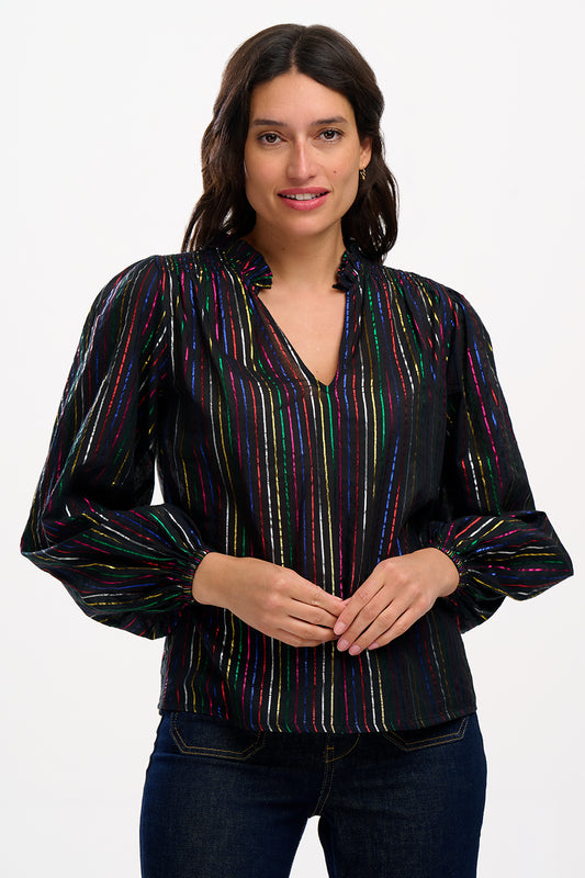 Sugarhill Electra Shirred Top-Blk/Metal Stripe