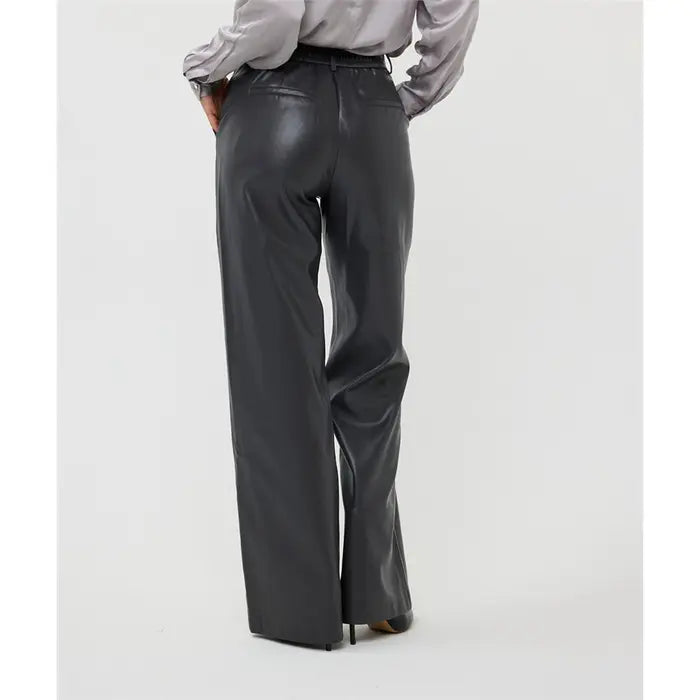 Esqualo Trousers wide vegan leather-Black