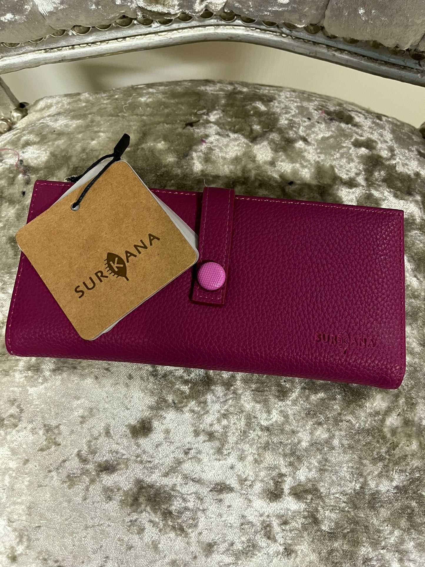 Surkana PU wallet with card holder & zip coin-Magenta