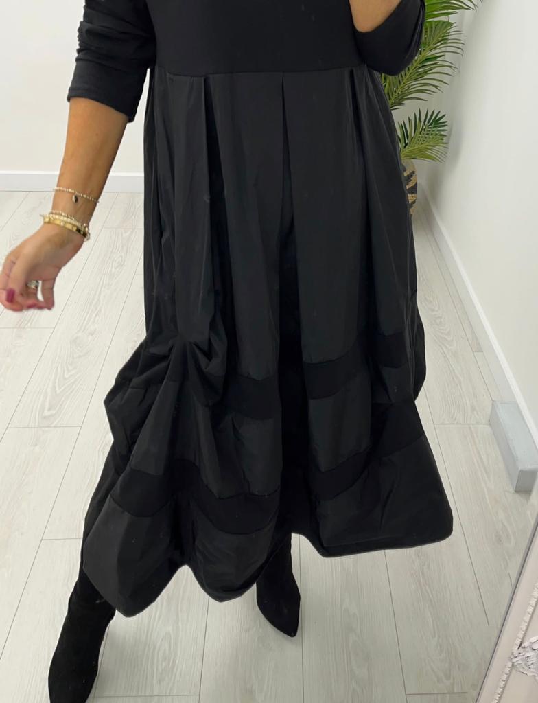 Kyla Black Smock Style Dress with frill detail