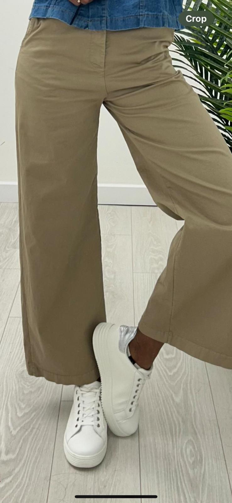 Kyla Wide leg chino style jeans-Beige