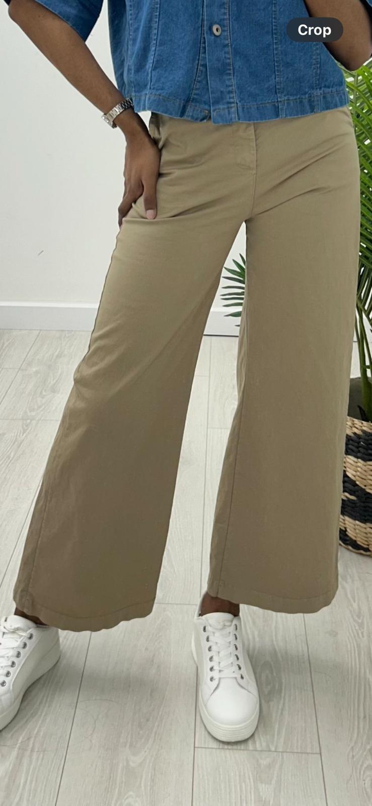Kyla Wide leg chino style jeans-Beige