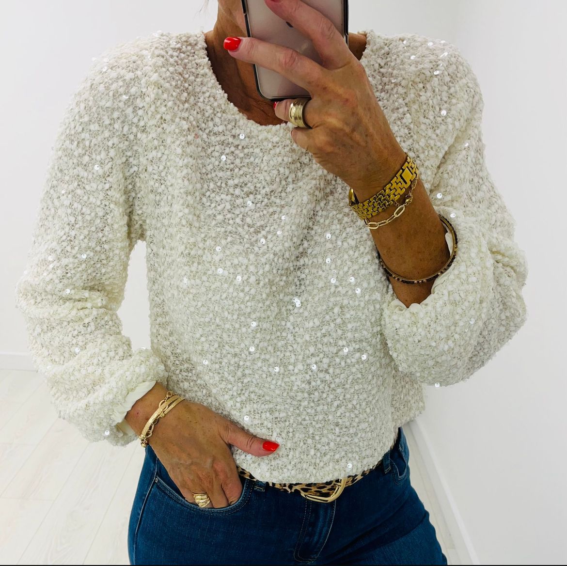 Kyla Sparkly Knit jumper-Cream