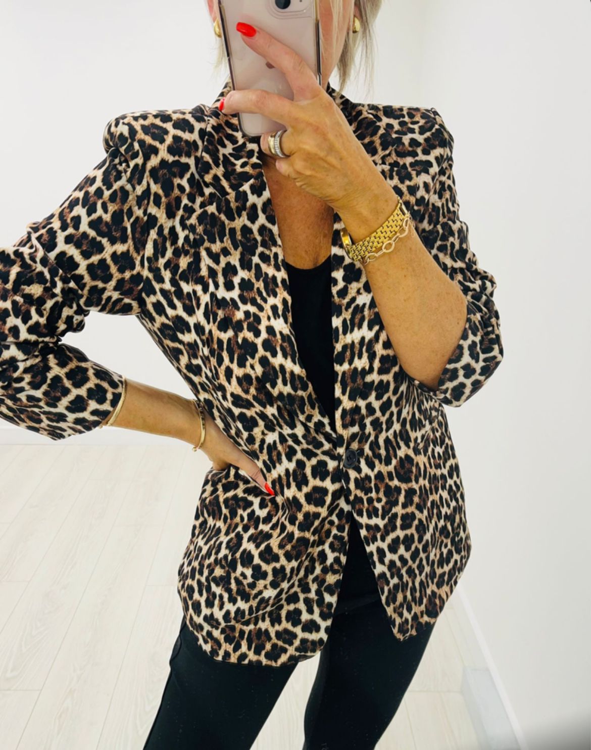 Kyla Leopard print Jacket-Black/Cream