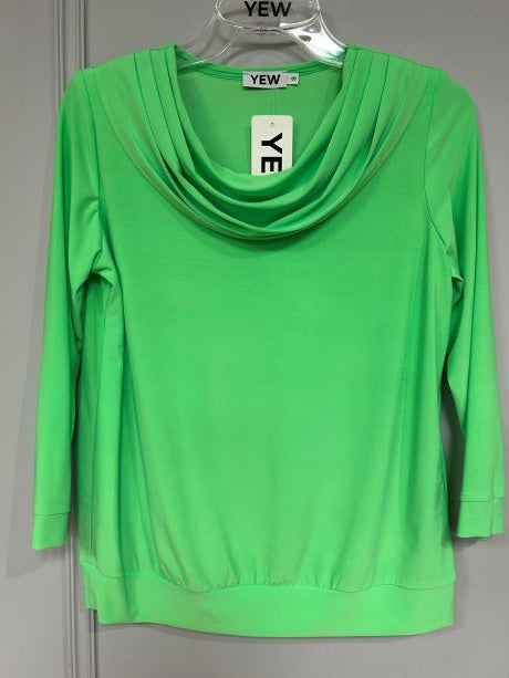 YEW Apple Green top with gathered neckline
