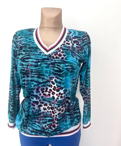 YEW Racer neck top Pink, Black & Silver Stripe