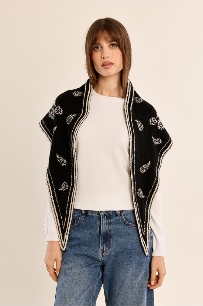Molly Bracken Knitted Bandana Scarf - Black & Cream.