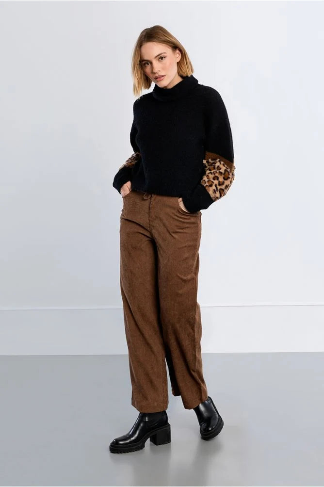 Molly Bracken Jumper with Leopard Detail - Black