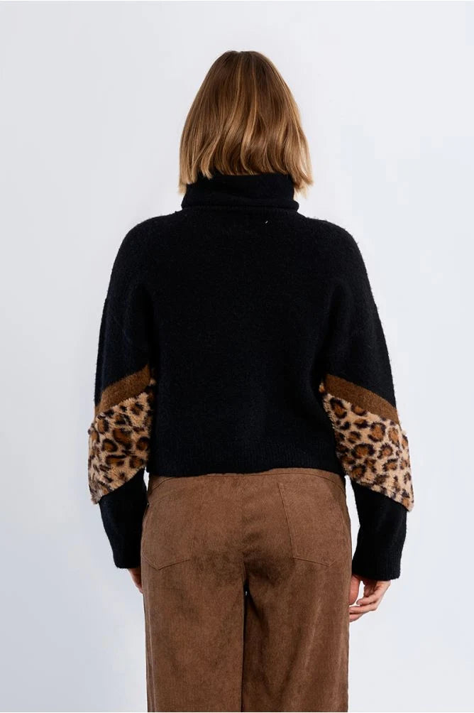 Molly Bracken Jumper with Leopard Detail - Black