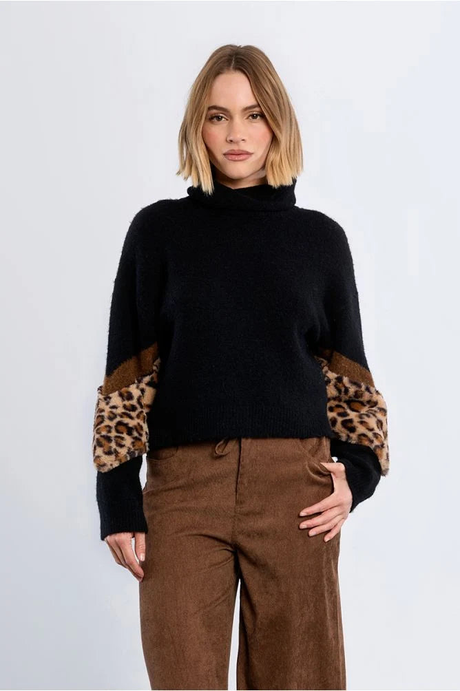 Molly Bracken Jumper with Leopard Detail - Black