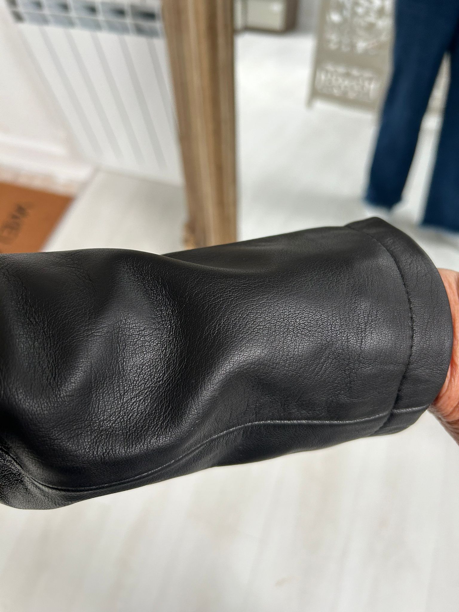 Bolongaro Trevor Round Neck Zip Through Leather Jacket-Black