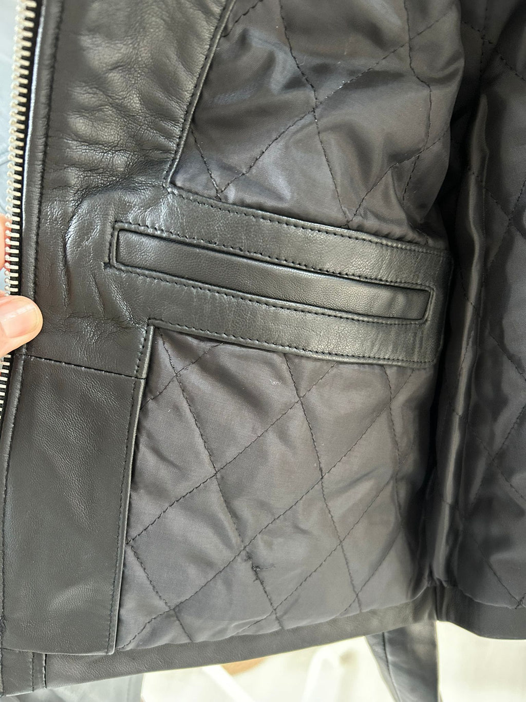 Bolongaro Trevor Round Neck Zip Through Leather Jacket-Black