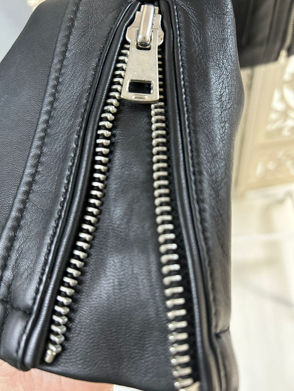 Bolongaro Trevor Round Neck Zip Through Leather Jacket-Black