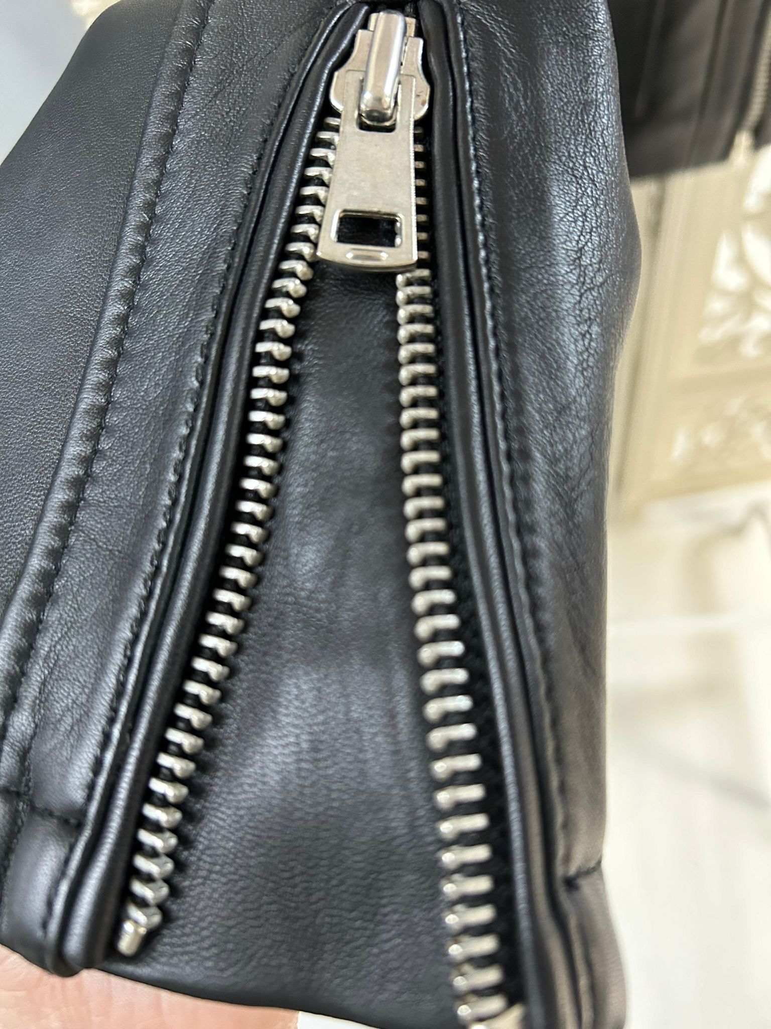 Bolongaro Trevor Round Neck Zip Through Leather Jacket-Black