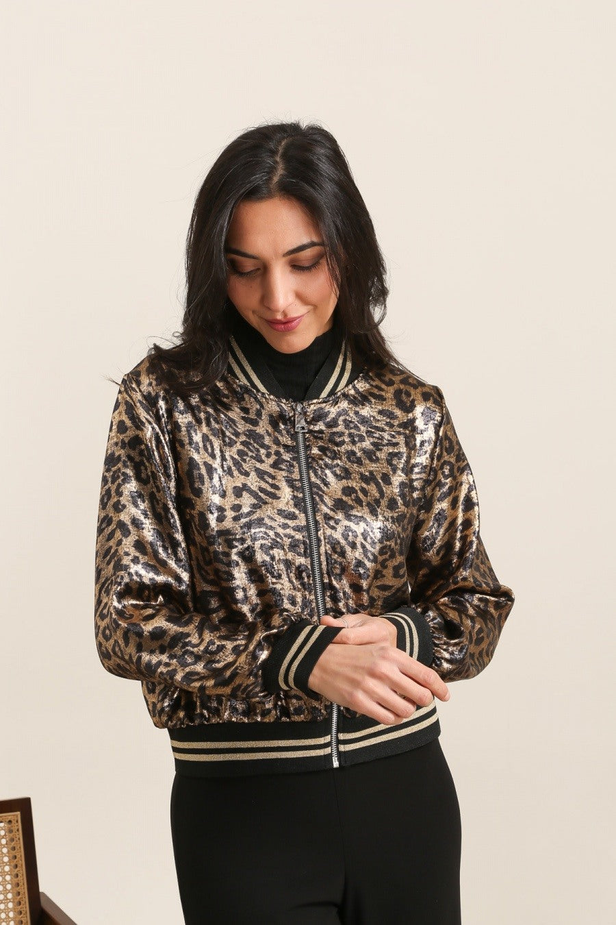 Sophie Satin Look Leopard Print Bomber Jacket.