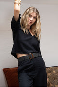 Molly Bracken Braided Belt with pearlescent buckle - Black.