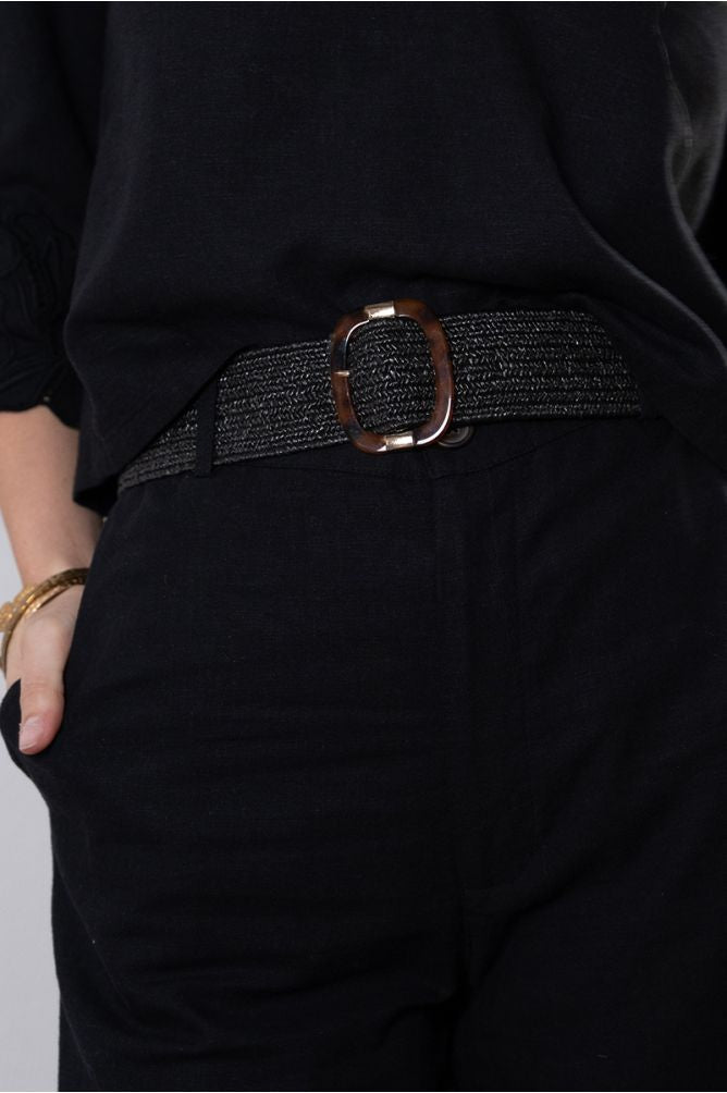Molly Bracken Braided Belt with pearlescent buckle - Black.