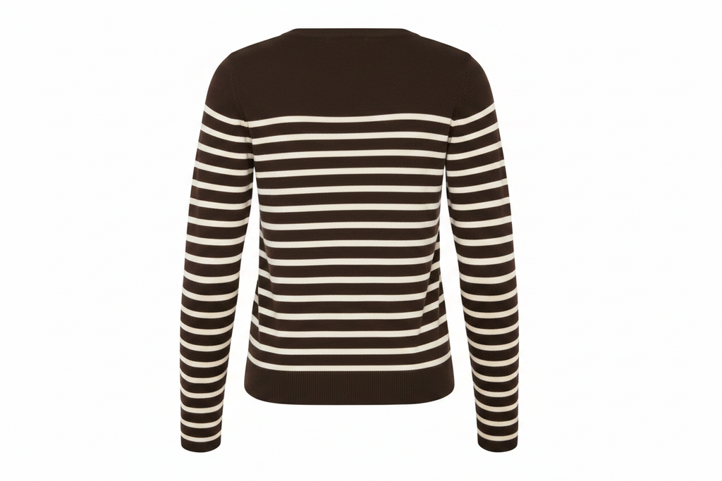 ICHI IHLULS V-NECK LS Knit - Brown & Cream Stripes.
