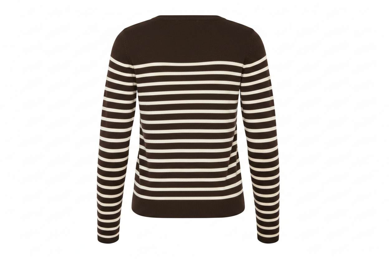 ICHI IHLULS V-NECK LS Knit - Brown & Cream Stripes.