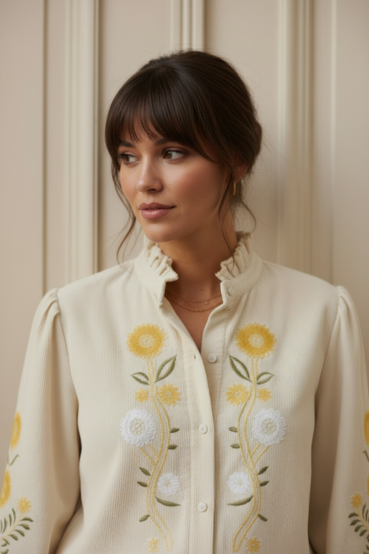 Sophie fine Corduroy Shirt with Embroidery - Cream