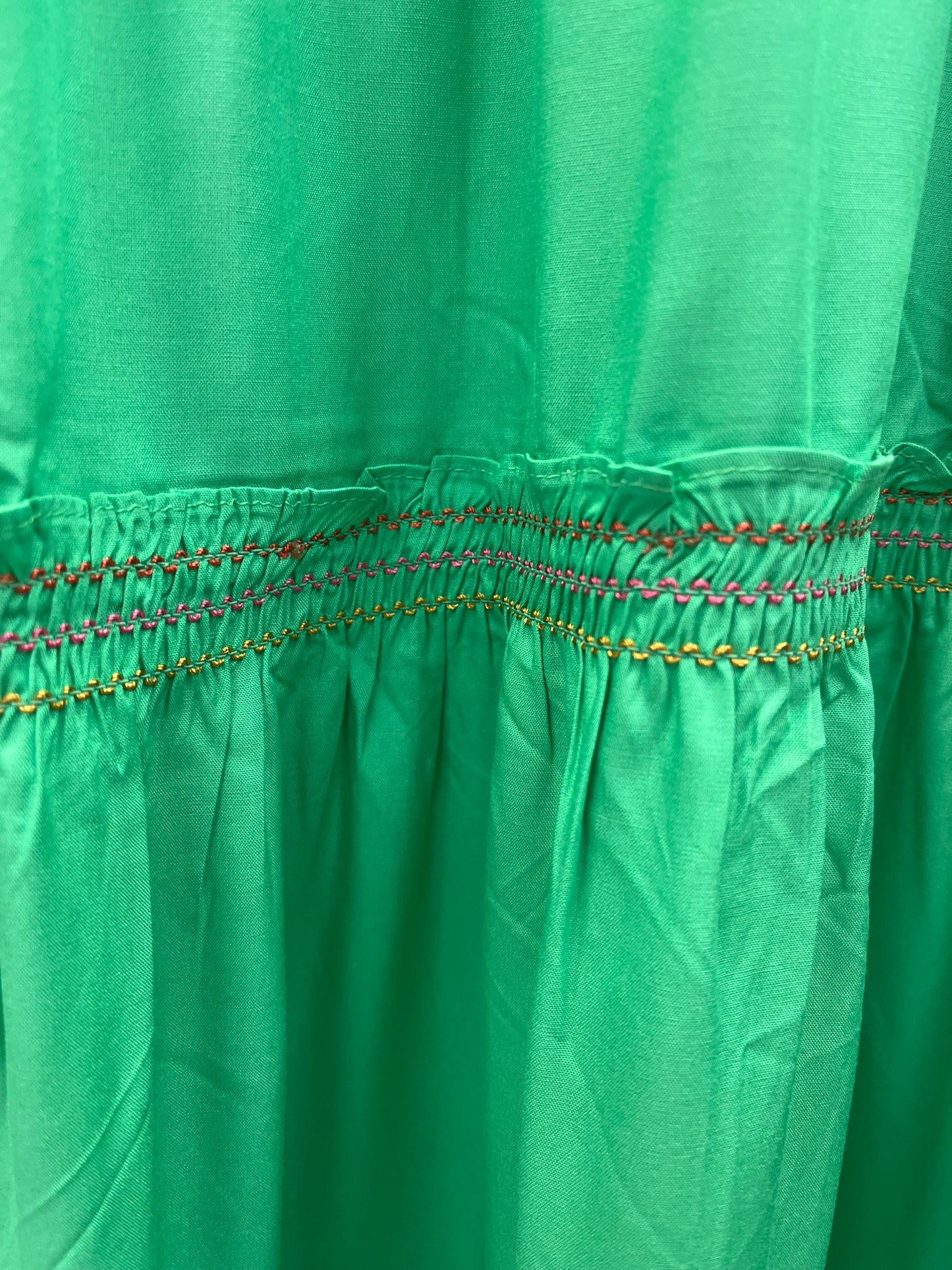 Sugarhill Harley Midi Shirred Vneck Dress-Green Rainbow