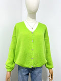 V Neck Cardi with Mohair in Highlighter Green.