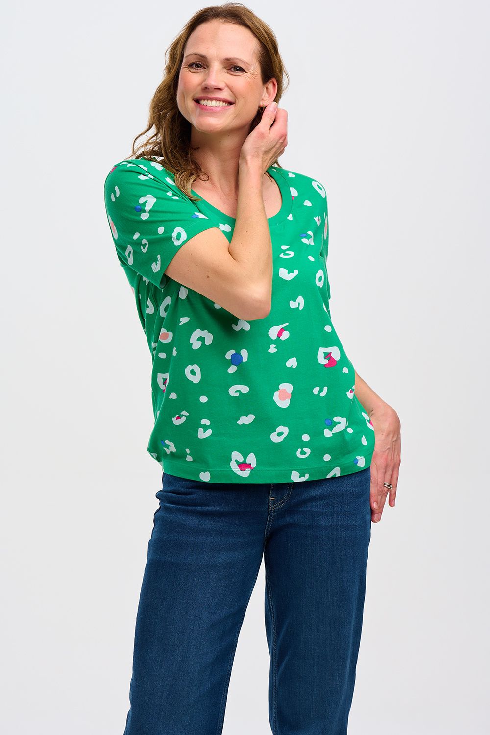 Sugarhill Sylvie Scoop Neck T-Shirt-Green Leop
