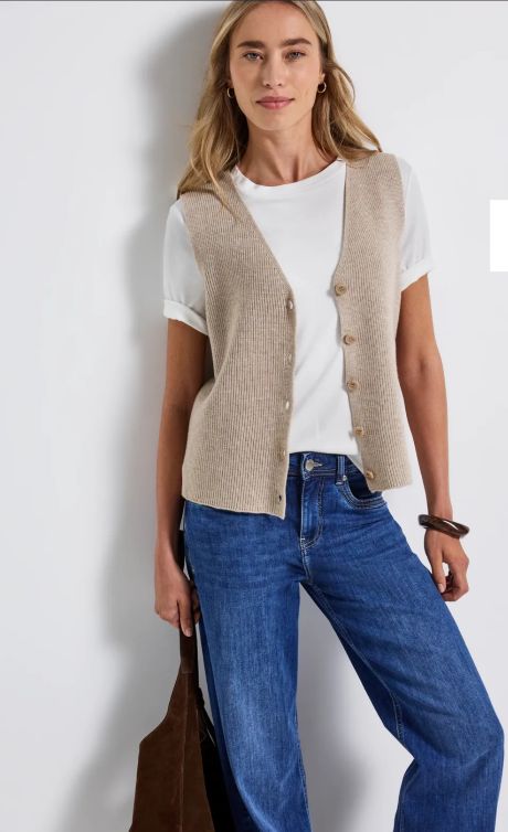 Street One Cosy Ribbed Sleeveless Cardigan