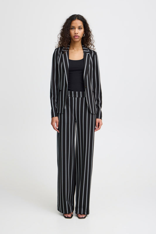 ICHI IHRUTI Wide leg Trousers-Black with White Stripes