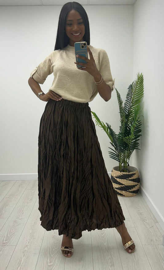 Kyla Crinkle Skirt-Brown