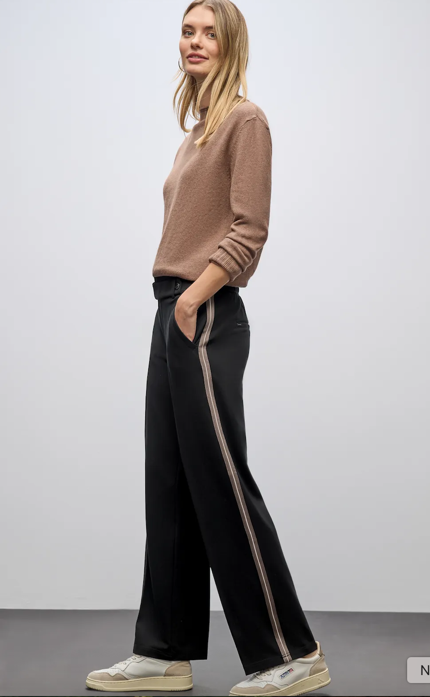 Street One Straight Leg High Waist Trousers Belt & Button Close Black 30" Leg