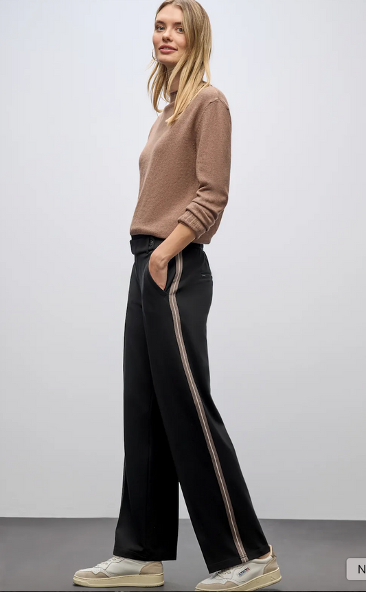 Street One Straight Leg High Waist Trousers Belt & Button Close Black 30" Leg