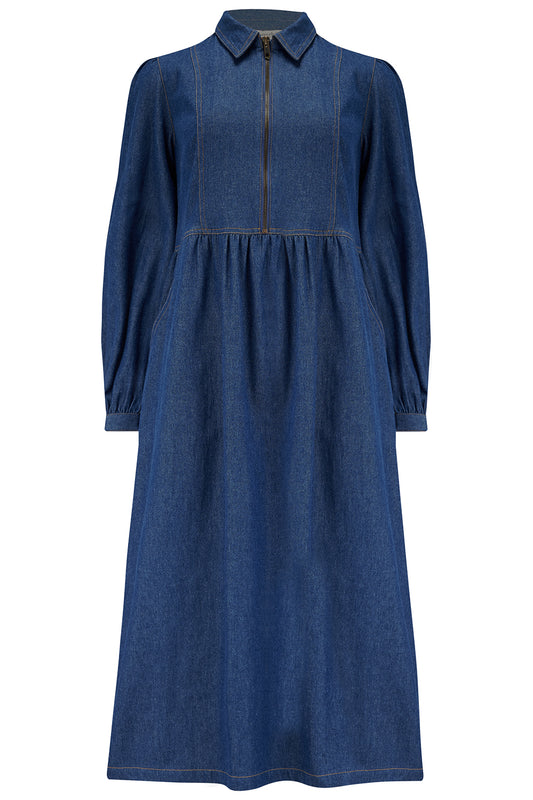 Sugarhill Kirsty Midi Smock Dress-Denim