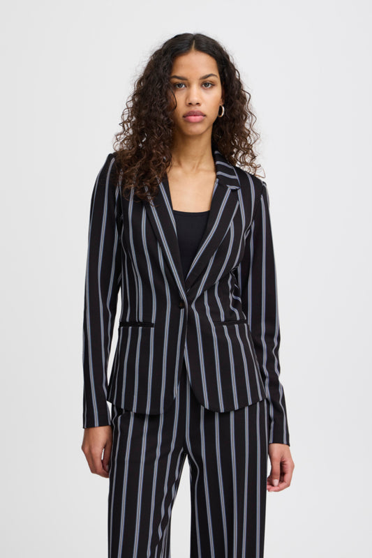 ICHI IHRUTI Jacket-Black with White Stripe