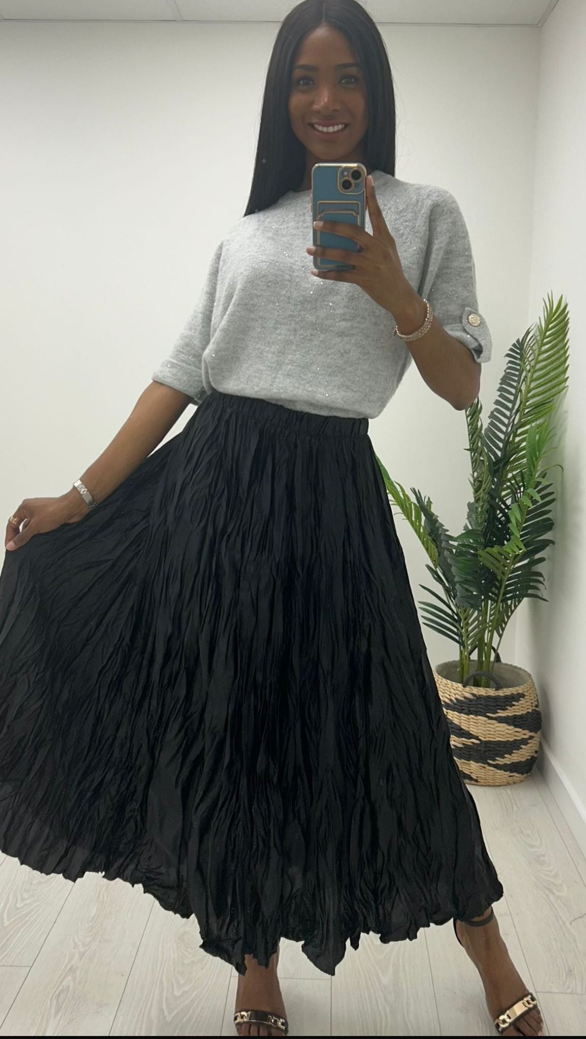 Kyla Crinkle Skirt-Black