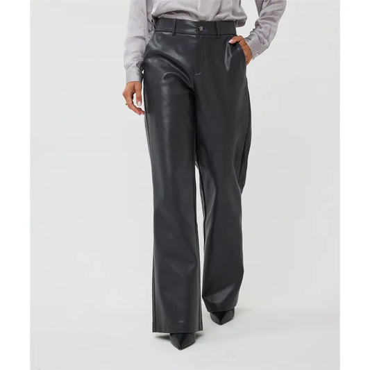 Esqualo Trousers wide vegan leather-Black