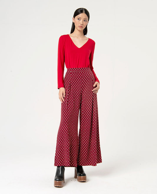 Surkana Wide Trousers With Darts. Red