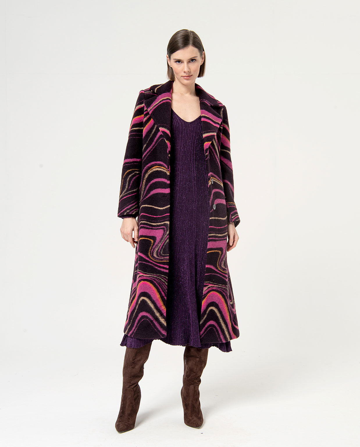 Surkana Oversize Wave Print Coat Purple