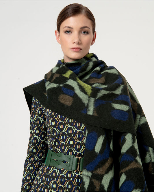 Surkana Printed Open Poncho. Green