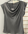 Kyla waterfall cap sleeve top-Black