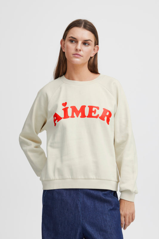 ICHI IHLELA Brushed Sweatshirt-Almond