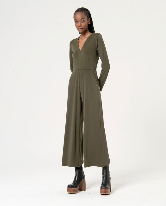 Surkana V-Neck Jumpsuit. Khaki