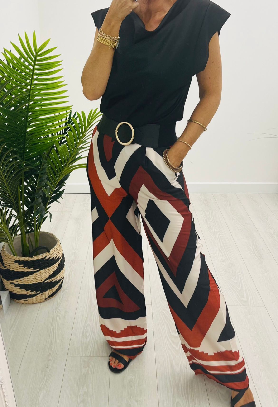 Kyla Palazzo Pants Geometric-Brown/Black/White