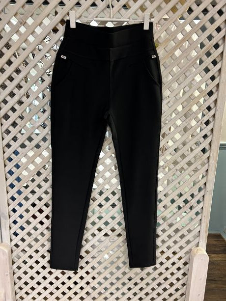 Kyla Black Leggings with Deep Waist Band & Pockets