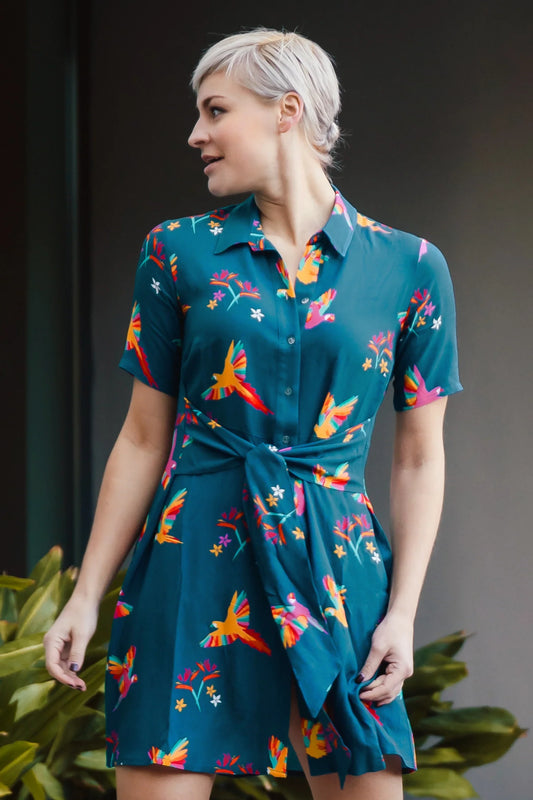 Sugarhill Dessie Shirt Dress-Teal Parrots
