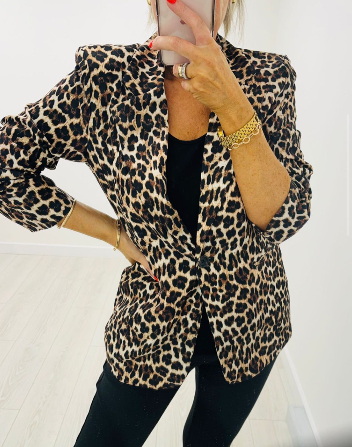 Kyla Leopard print Jacket-Black/Cream