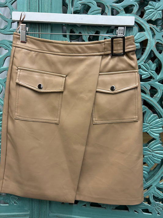 Esqualo Skirt overlap vegan leather-Sand