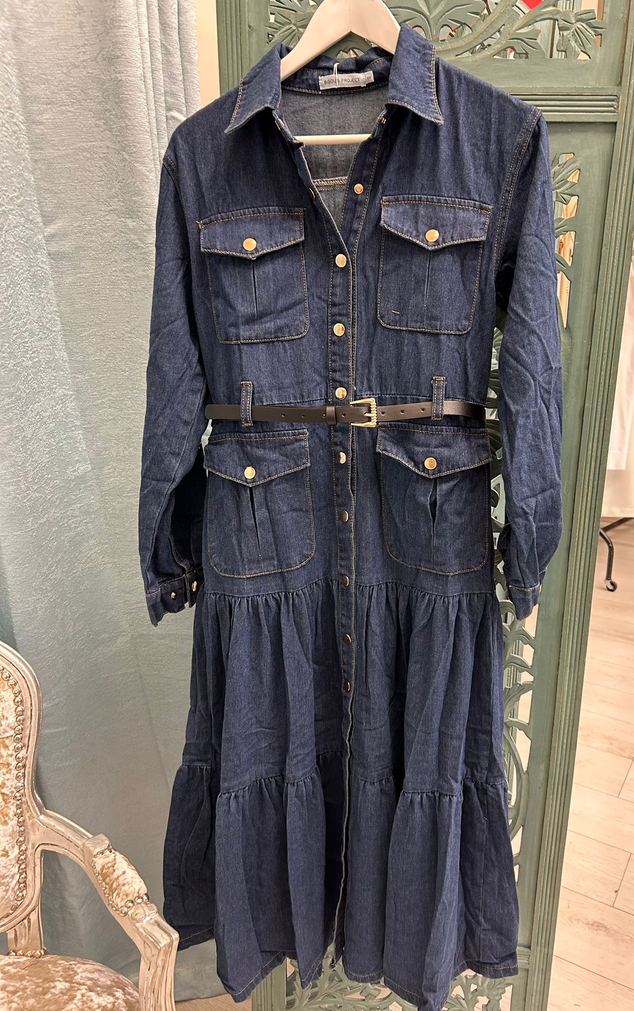 Kyla Denim Dress w/ side pockets-Dk Denim